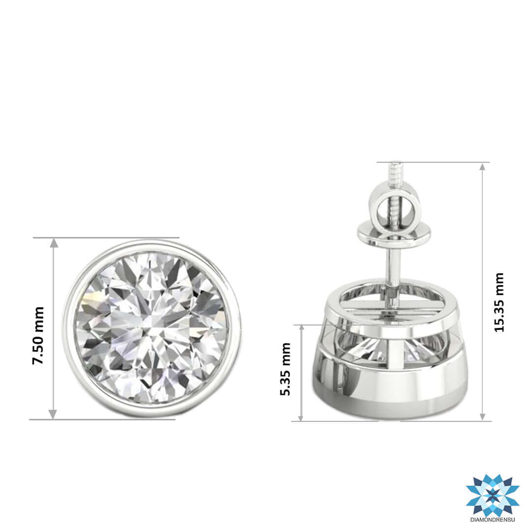 1.97 TCW Round Cut Colorless Moissanite Bezel Set Moissanite Stud Earrings