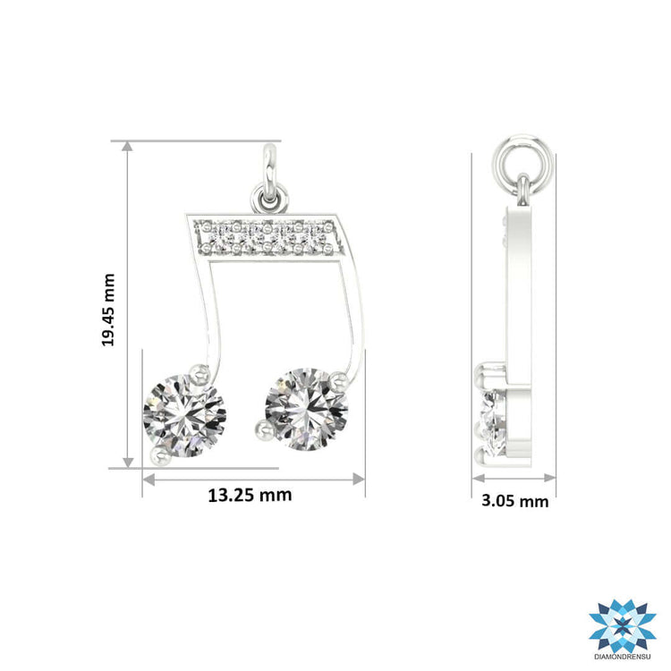 Unique diamond pendant styled as a musical note.
