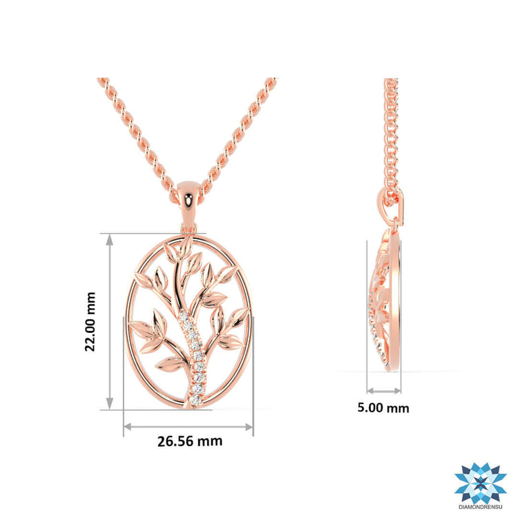 Unique tree life pendant crafted in rose gold with handmade detailing.
