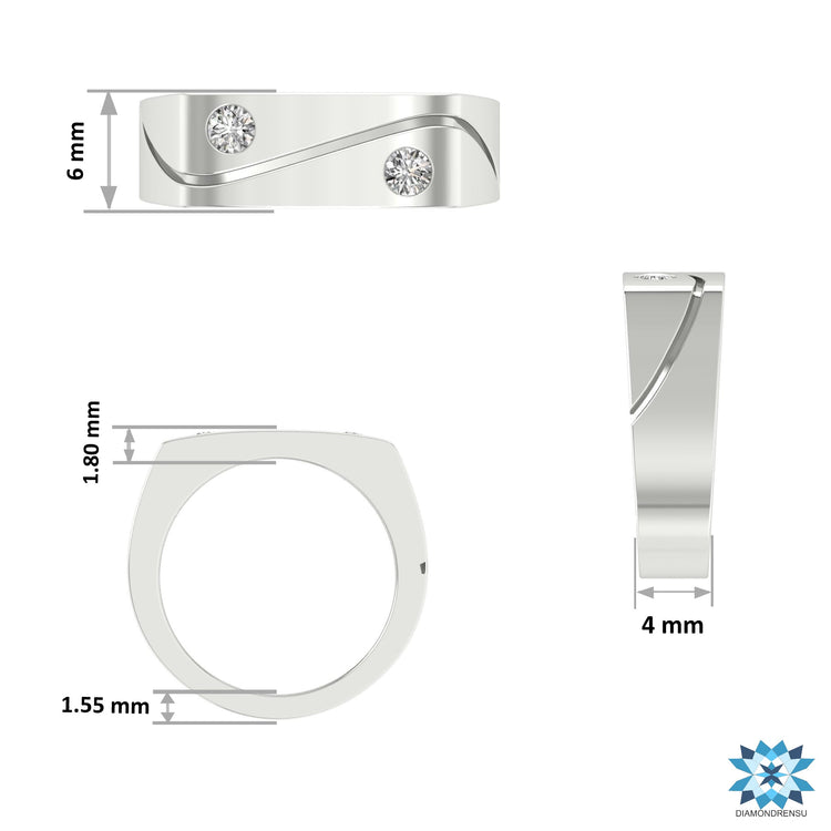 Wave stacking men's ring with sterling silver diamond wave ring design.
