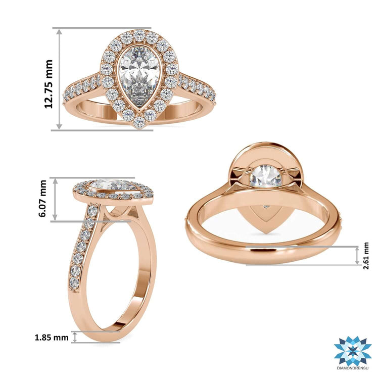 White gold ring featuring round cut pave band.
