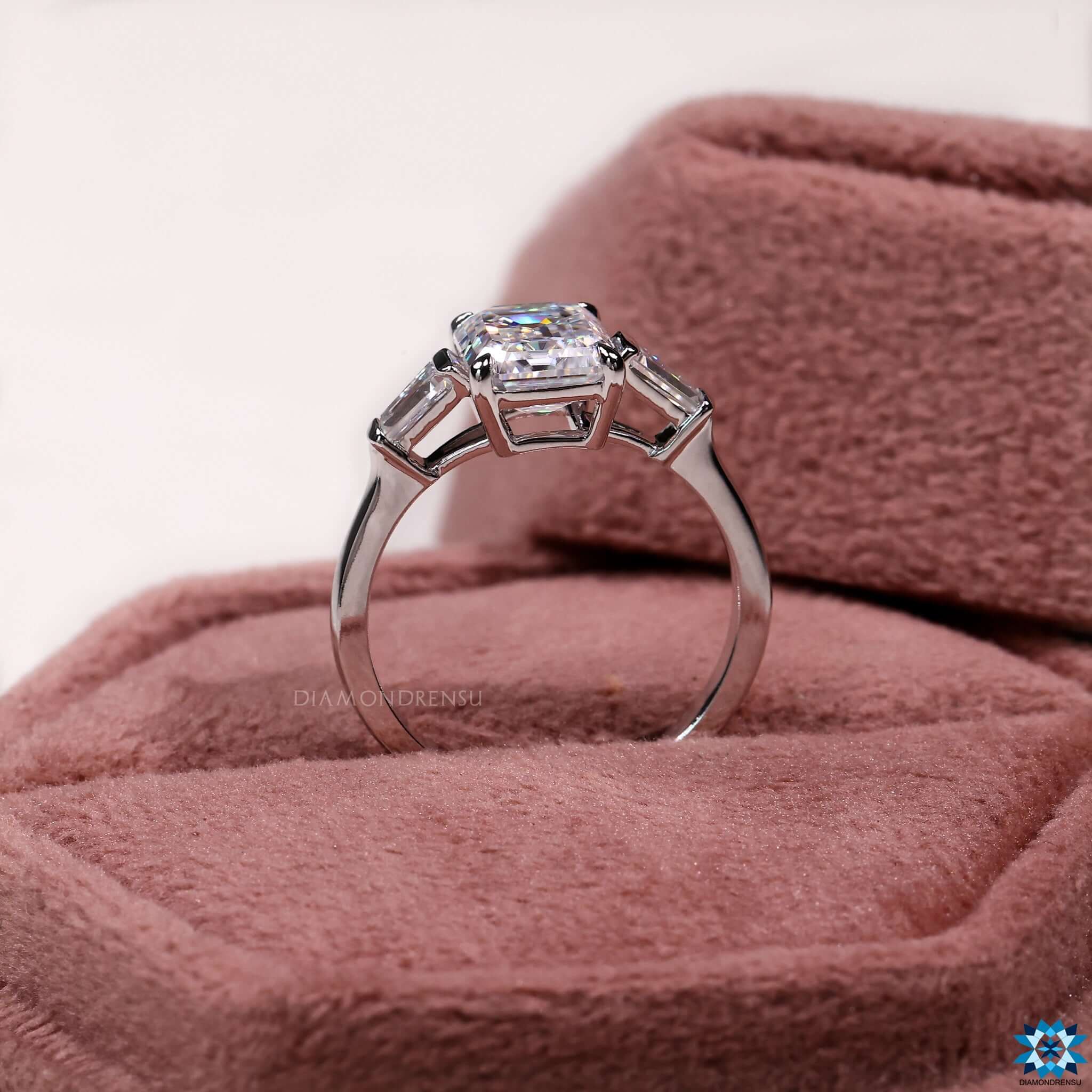 three stone moissanite ring