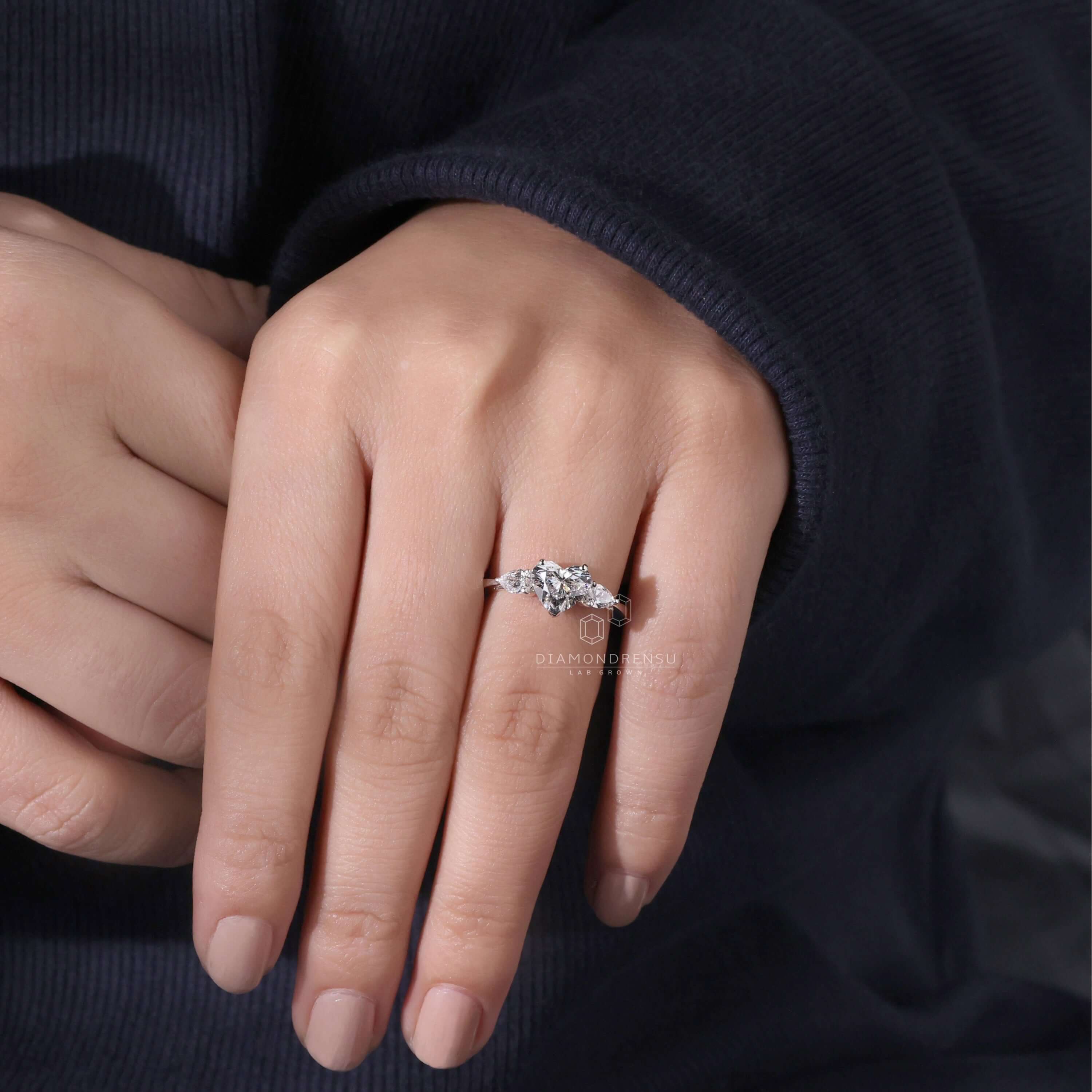 Sparkling heart shape diamond ring on display