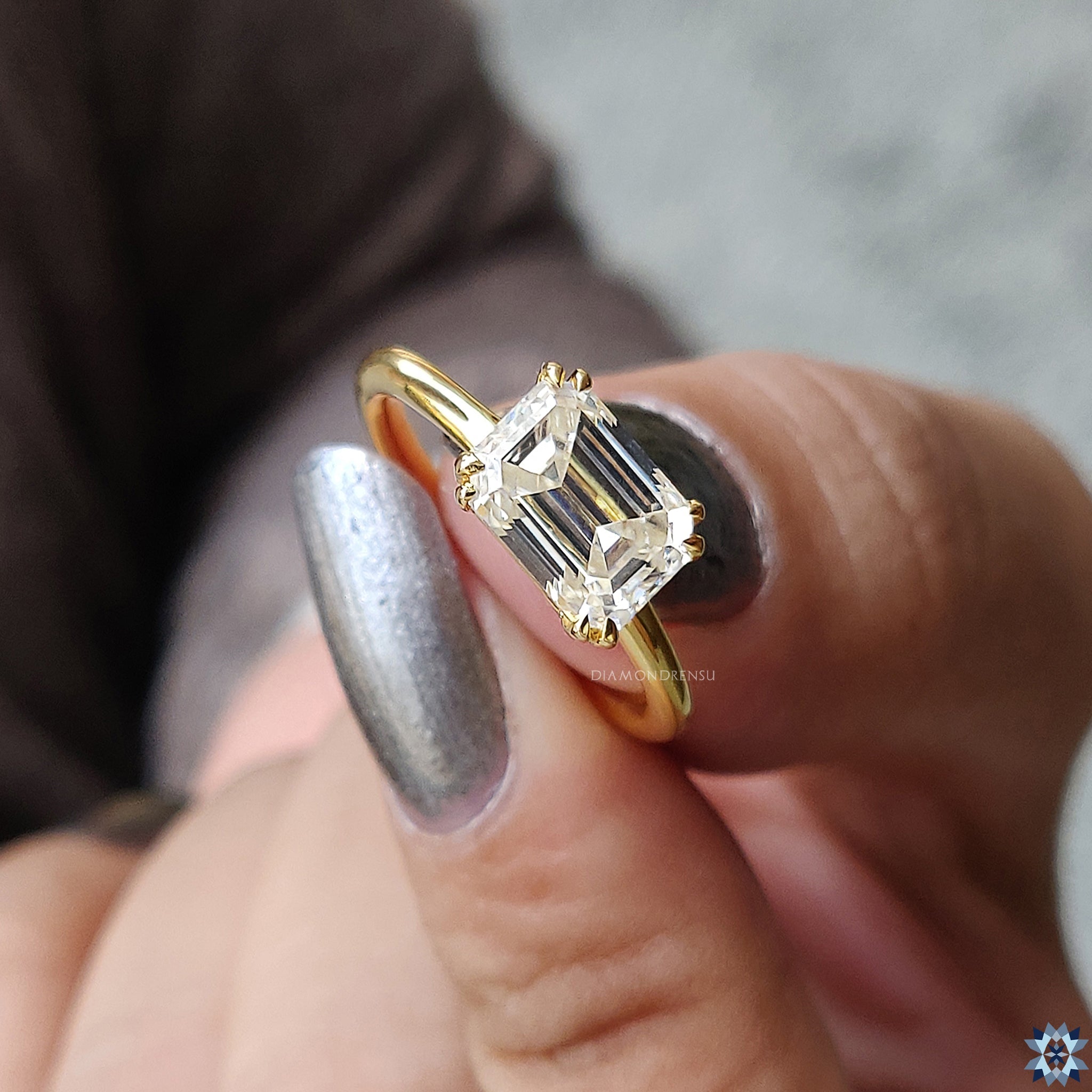 Custom Ring with Emerald Cut Moissanite