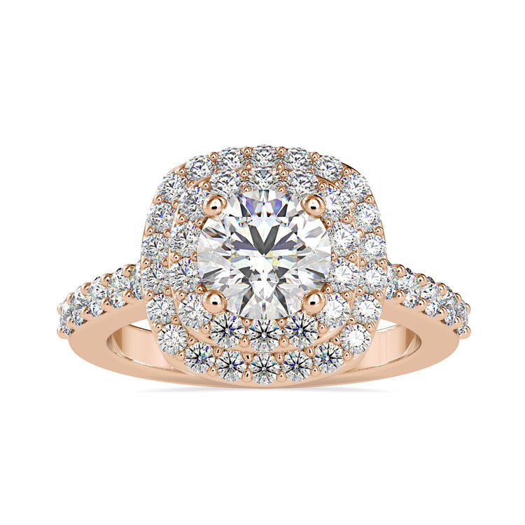 UK diamond ring in white gold with halo and prong setting.
