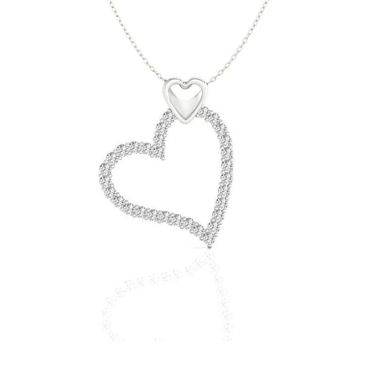 Diamondrensu UK pendant featuring a heart shape and round diamond.
