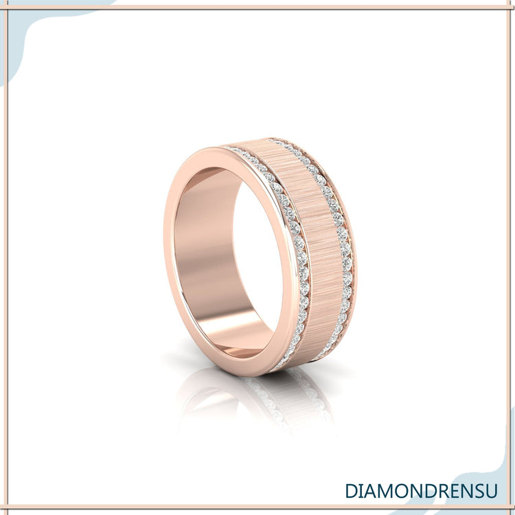 Diamondrensu UK wedding band with two rows of round cut diamonds.
