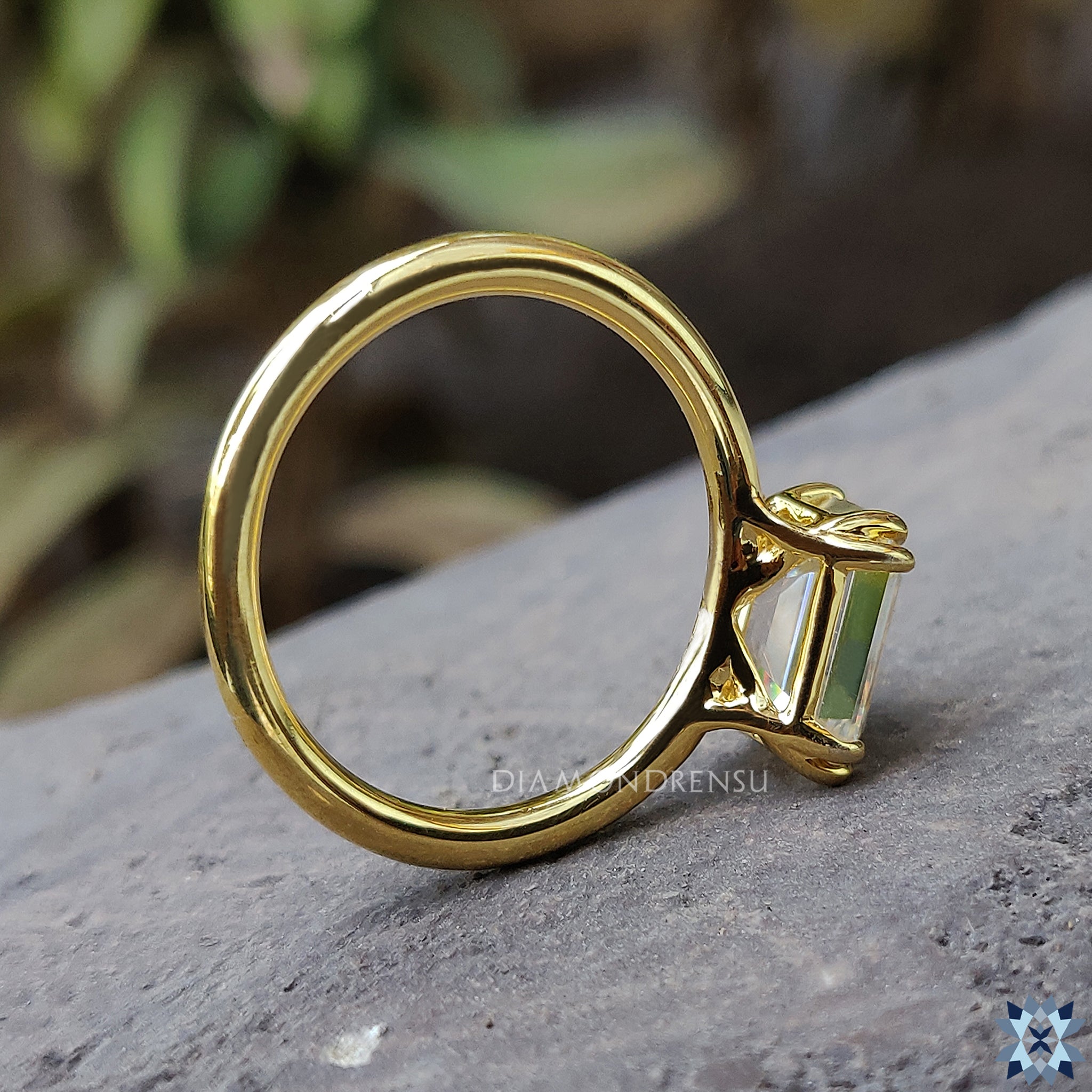 Emerald Cut Moissanite Trellis Setting Ring