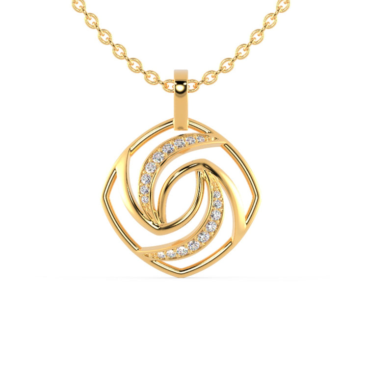 Gold spiral pendant with round cut lab grown diamond centre.
