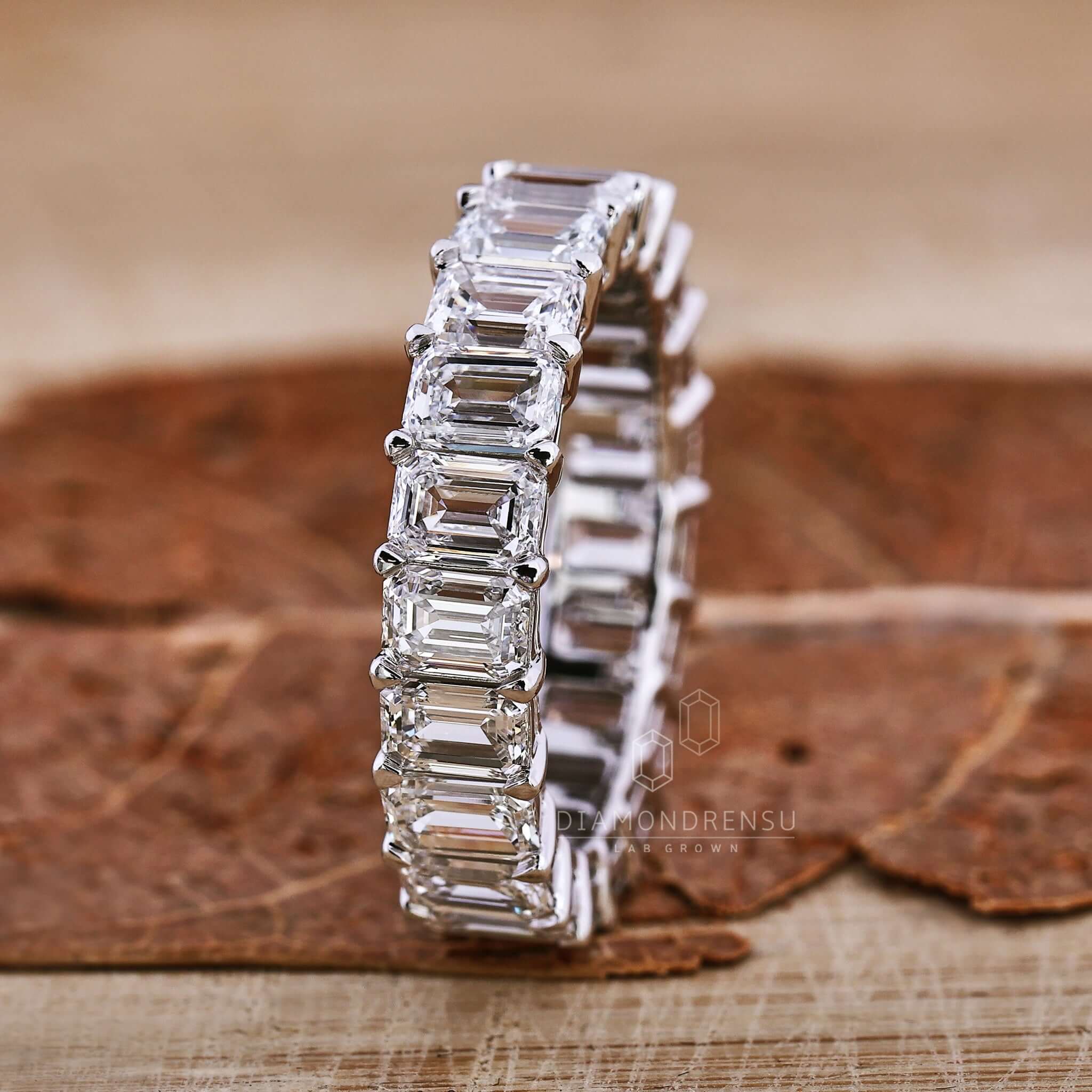 Emerald Cut Lab Grown Diamond Wedding Band, Diamond Eternity Band