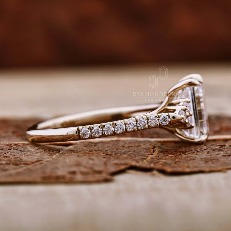 Dazzling diamond cut emerald ring crafted with precision.