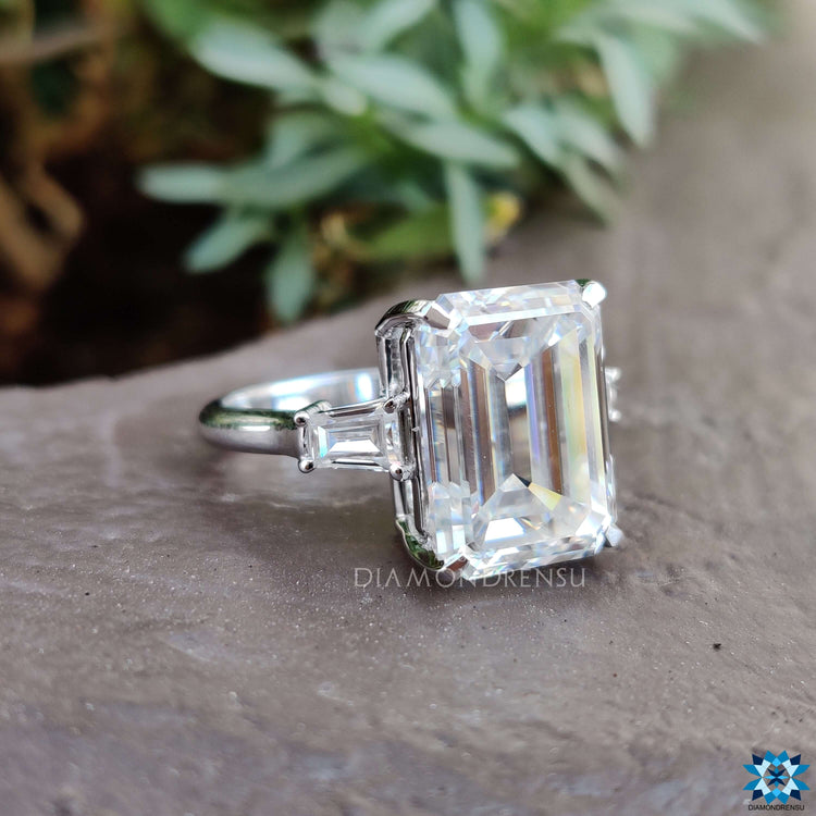 Custom white gold moissanite engagement ring.

