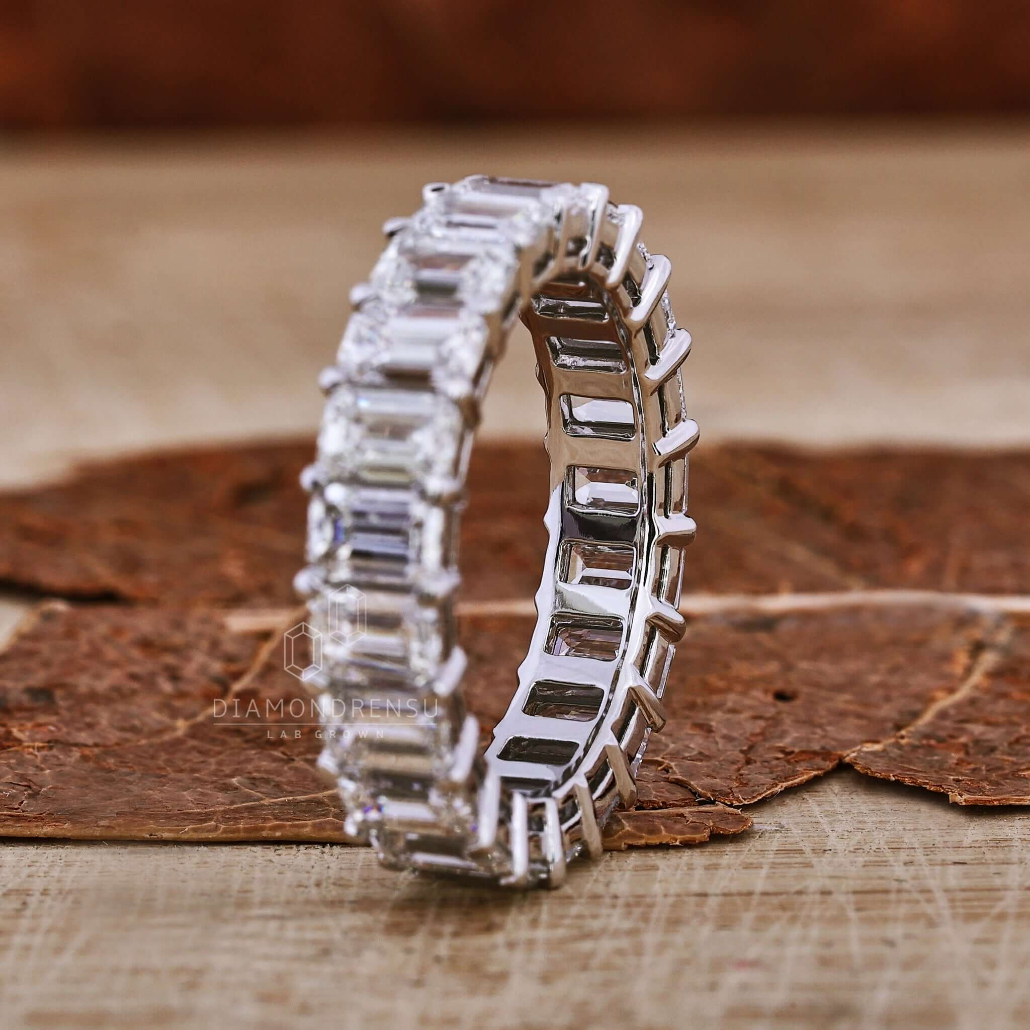 Emerald Cut Lab Grown Diamond Wedding Band, Diamond Eternity Band