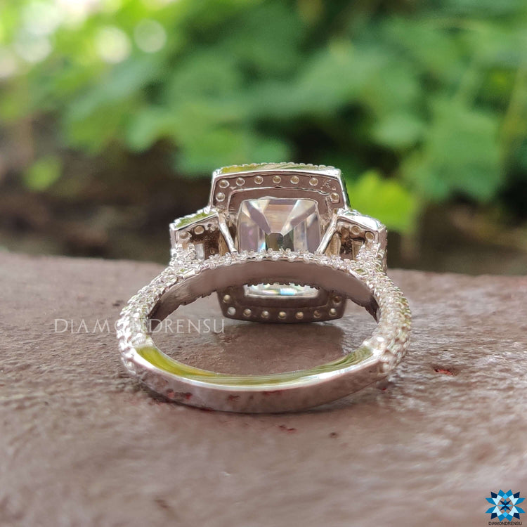 Handmade engagement ring with old European cut moissanite.
