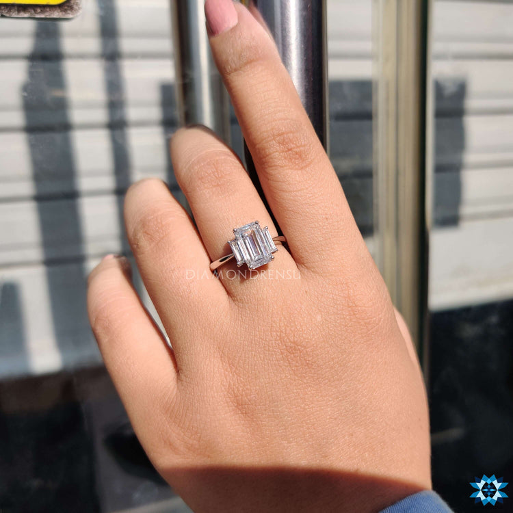 Yellow gold moissanite ring designed with subtle elevation.
