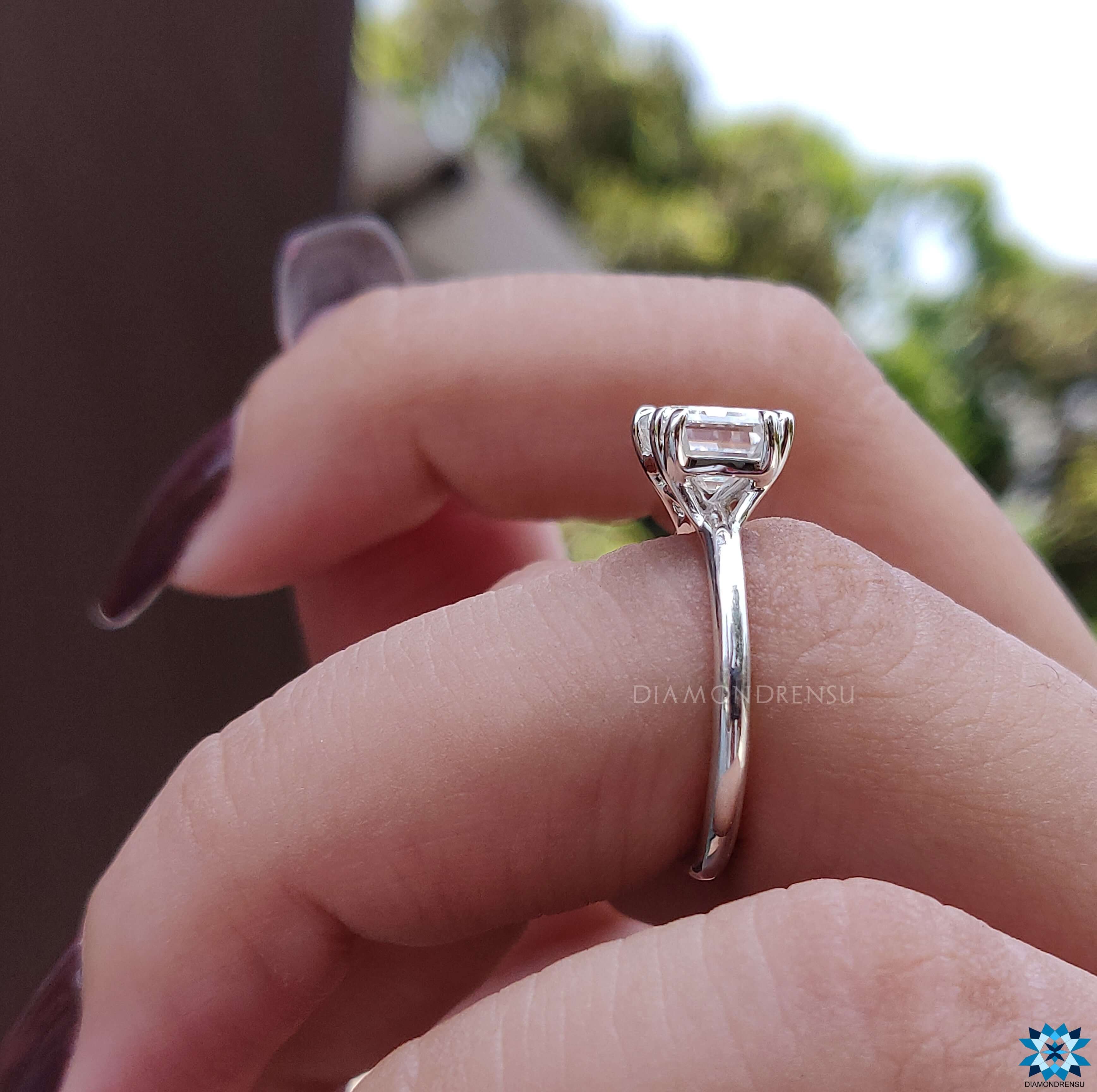 Emerald cut solitaire ring moissanite engagement ring east west ring
