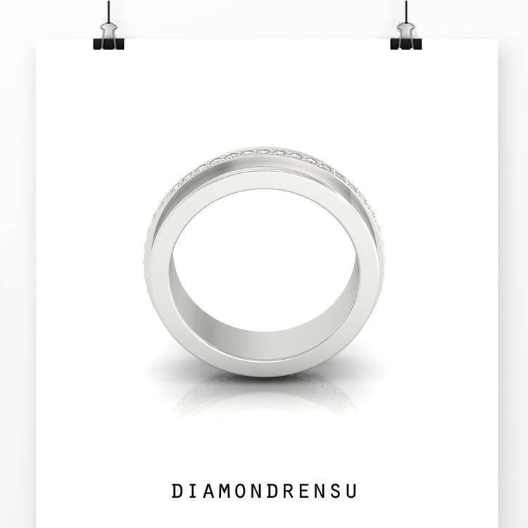 Lab grown diamond band in rose gold for men.
