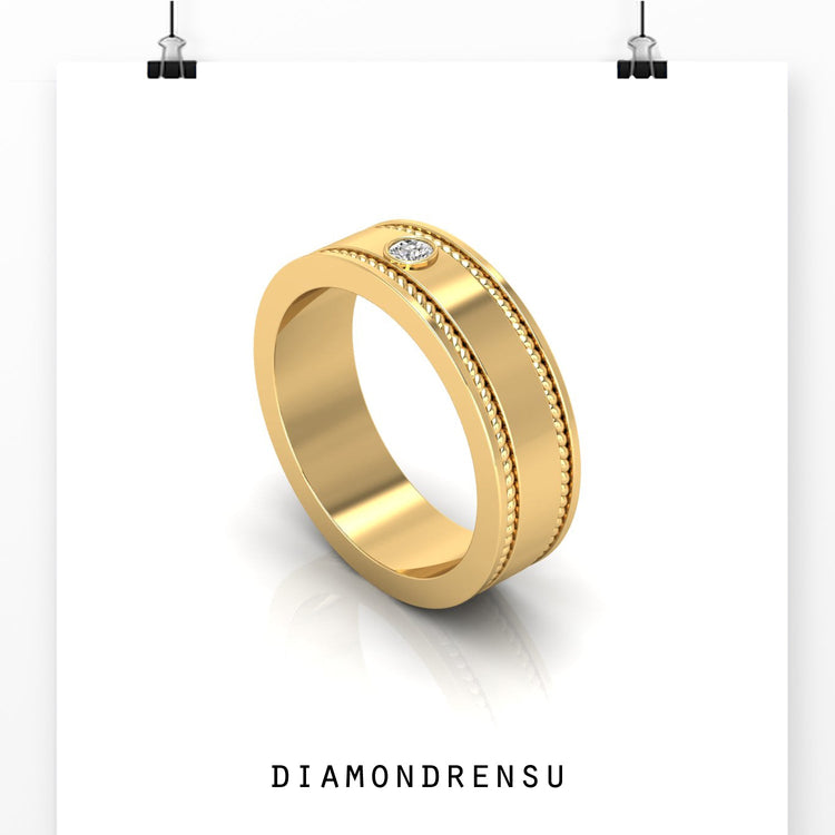 Luxury single diamond men’s gold ring with polished finish.
