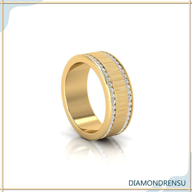 White gold wedding band men with satin finish and eternity design.
