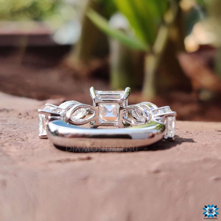 Custom engagement ring with old European cut moissanite.

