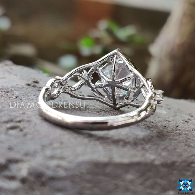 Custom octagon engagement ring with round moissanite.
