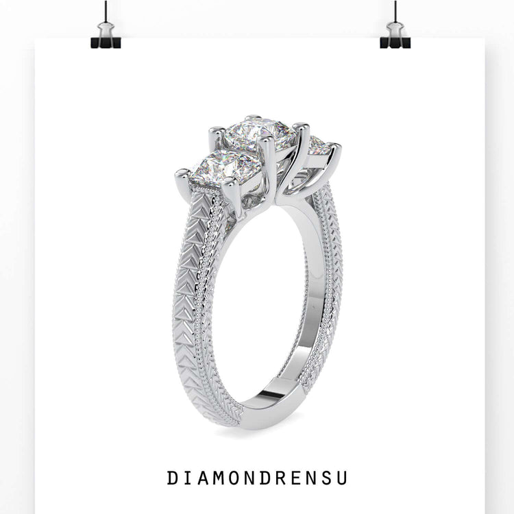 Milgrain setting ring with lab grown centre diamond.
