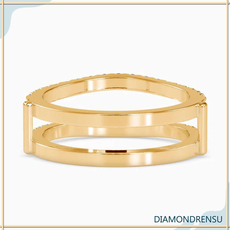 White gold enhancer wedding band with round diamonds.
