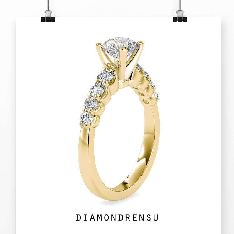 Custom design ring with lab grown diamond in 4 prong setting.
