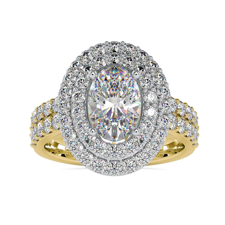 IGI certified engagement ring with oval diamond and pave setting.
