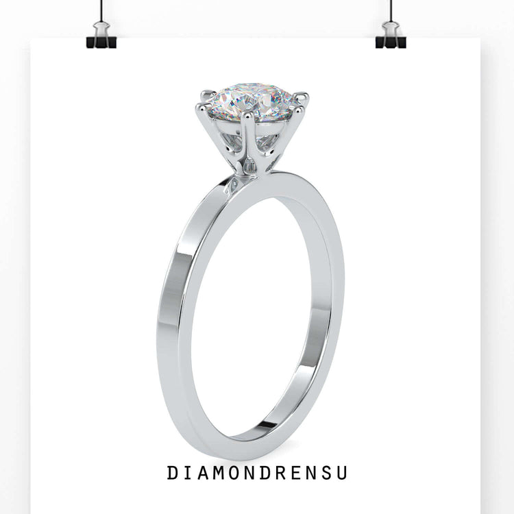 Lab grown diamond ring in rose gold 6 prong setting.
