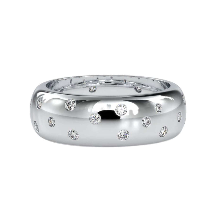 Diamondrensu UK wedding band with round flush settings.
