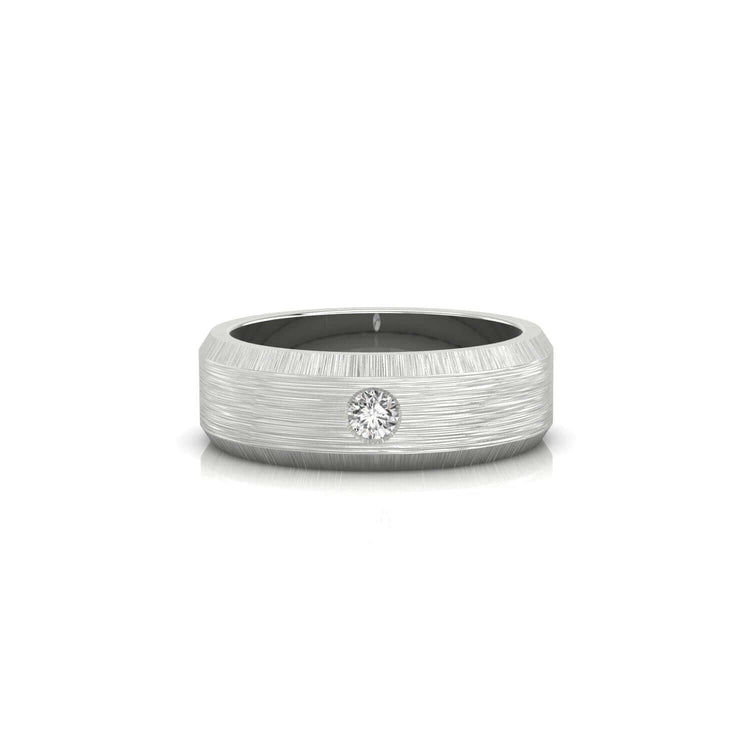 White gold mens gold wedding band diamond with classic flush setting.
