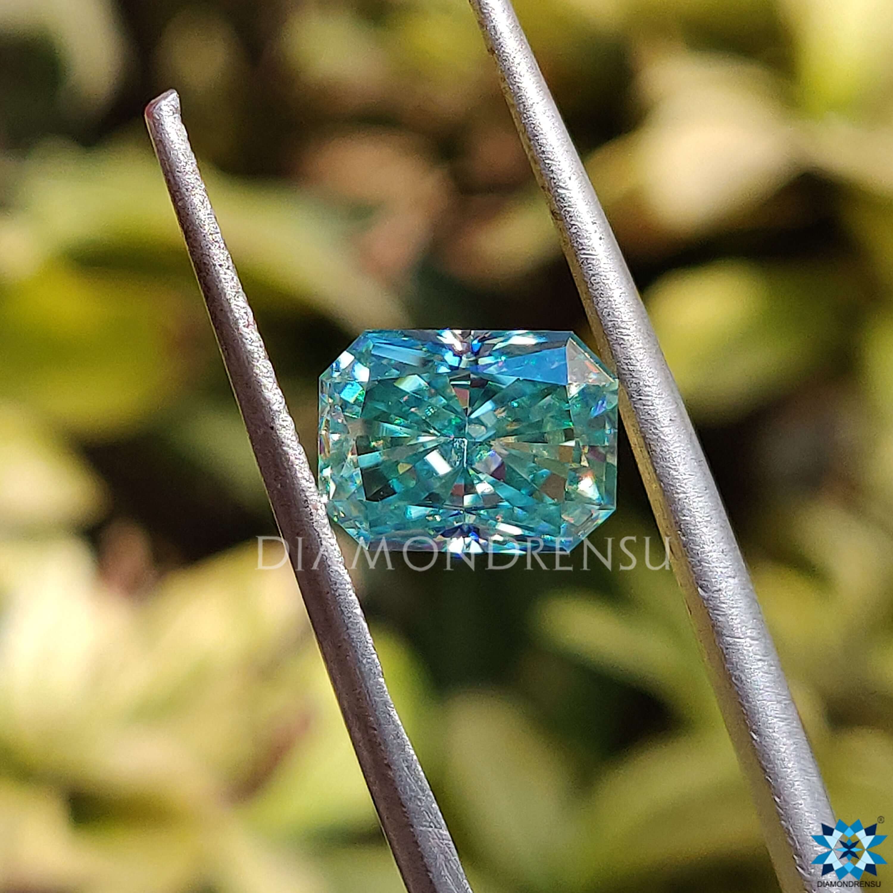 1.85 CT Cyan Blue Radiant Cut Amazing Loose Moissanite