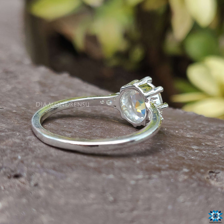 Buy engagement ring with unique Muse-style rose cut Moissanite in white gold.
