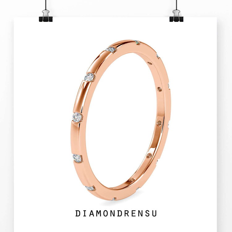 Diamondrensu UK wedding band with eternity round diamonds.
