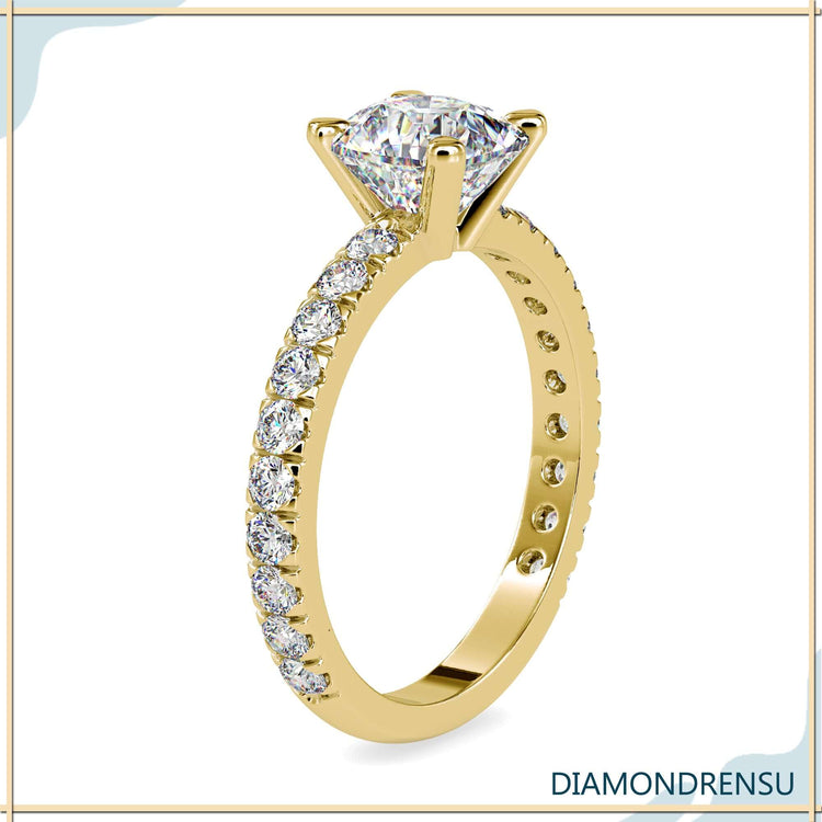 Buy diamond ring in custom design with prong setting.
