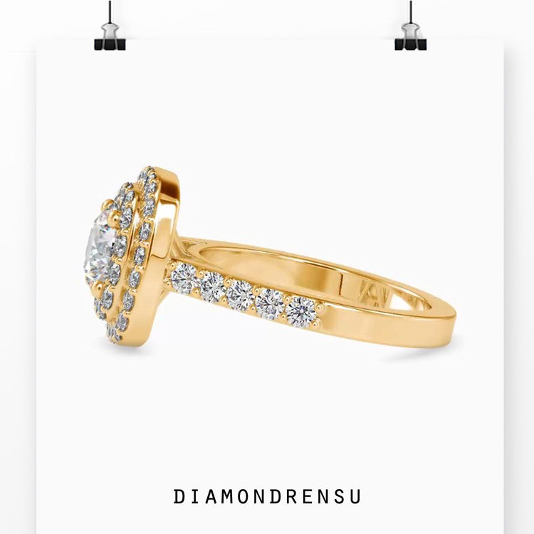 Round cut pave band ring in white gold, handmade in UK.
