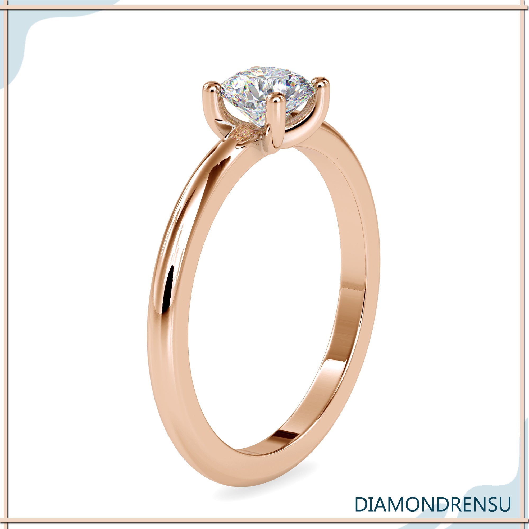 Classic 4 prong round engagement ring showcasing a stunning lab grown diamond.