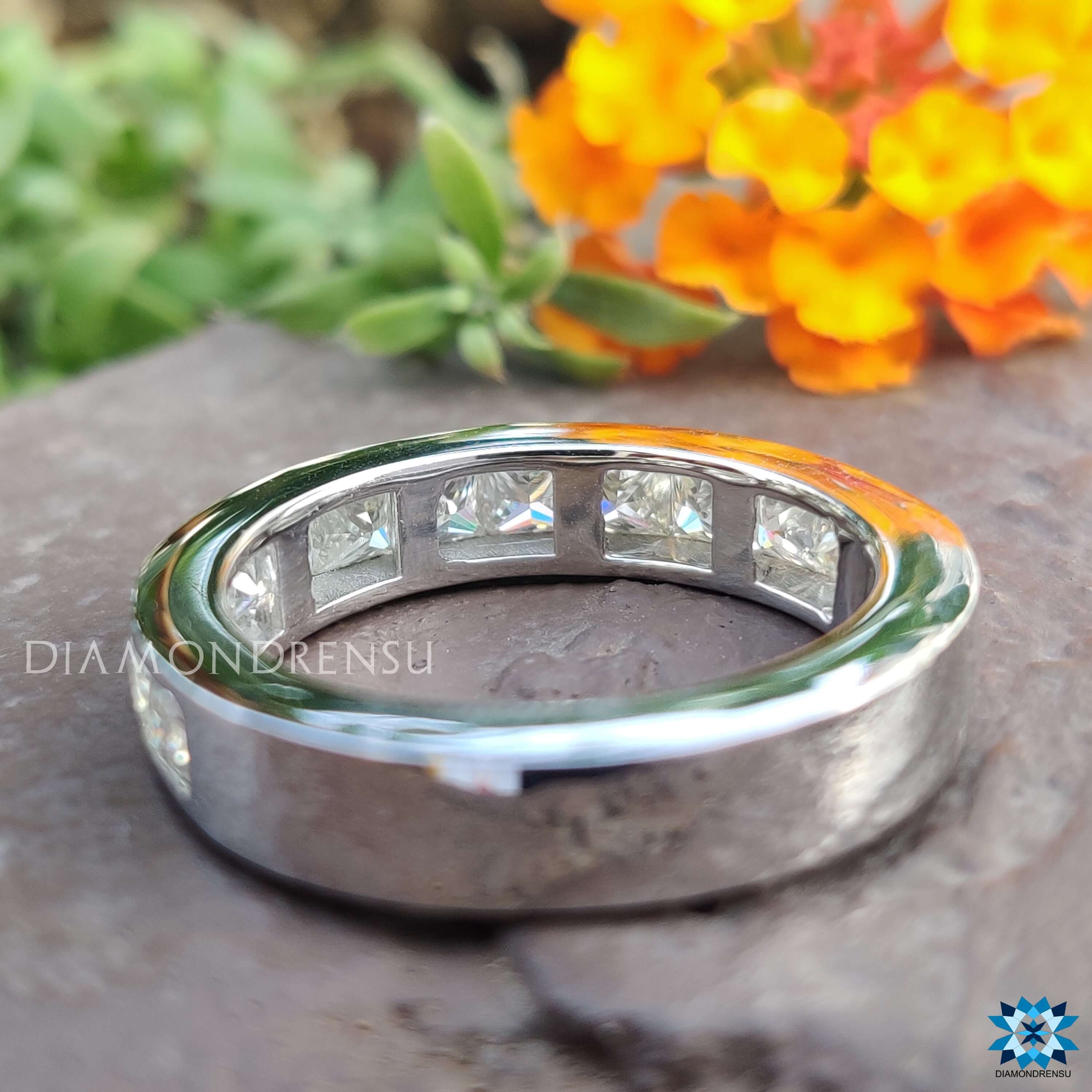 Men's Stainless Steel Princess Cut CZ Engagement Wedding Band Ring - Size 12-13, R102