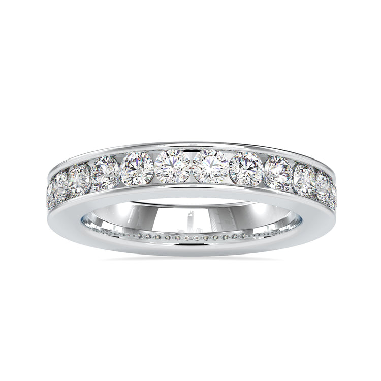 Channel set rose gold wedding band with lab diamonds.
