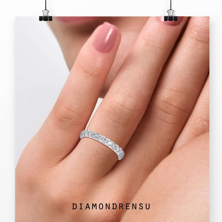 Round cut diamond band designed for everyday wear.
