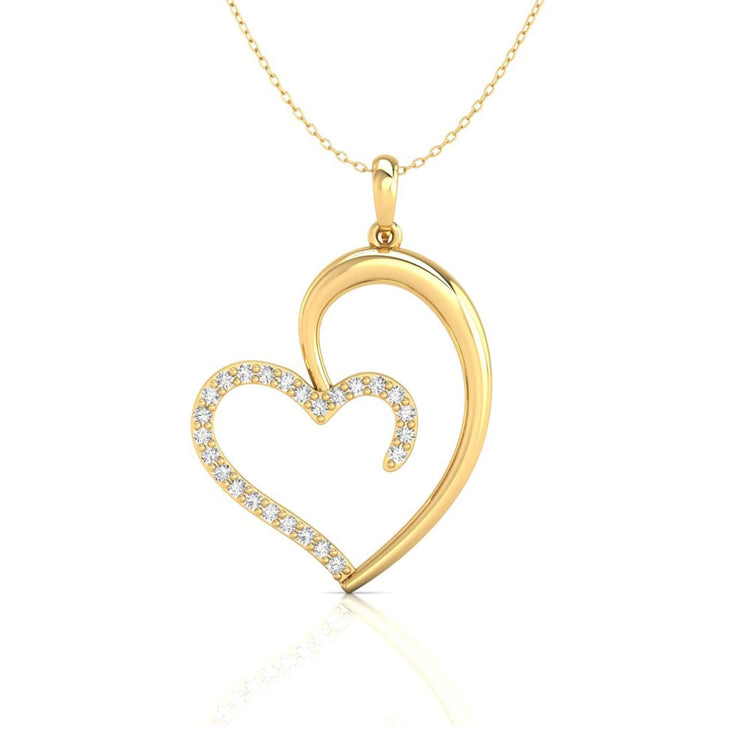 Unique heart pendant with round cut diamond centre.
