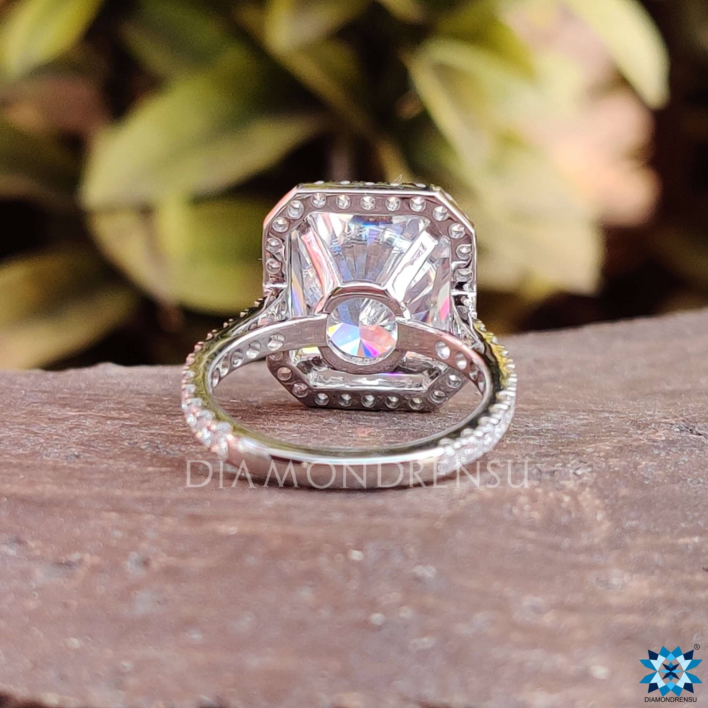 White gold moissanite ring with handmade craftsmanship.