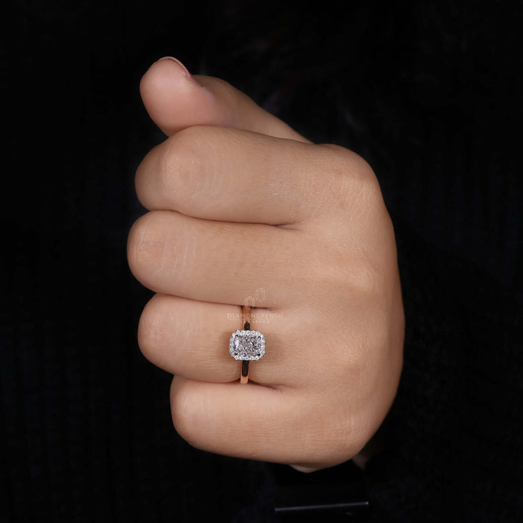 Radiant cut diamond ring in a 4 prong claw setting, perfect as a unique engagement ring for women in the UK.

