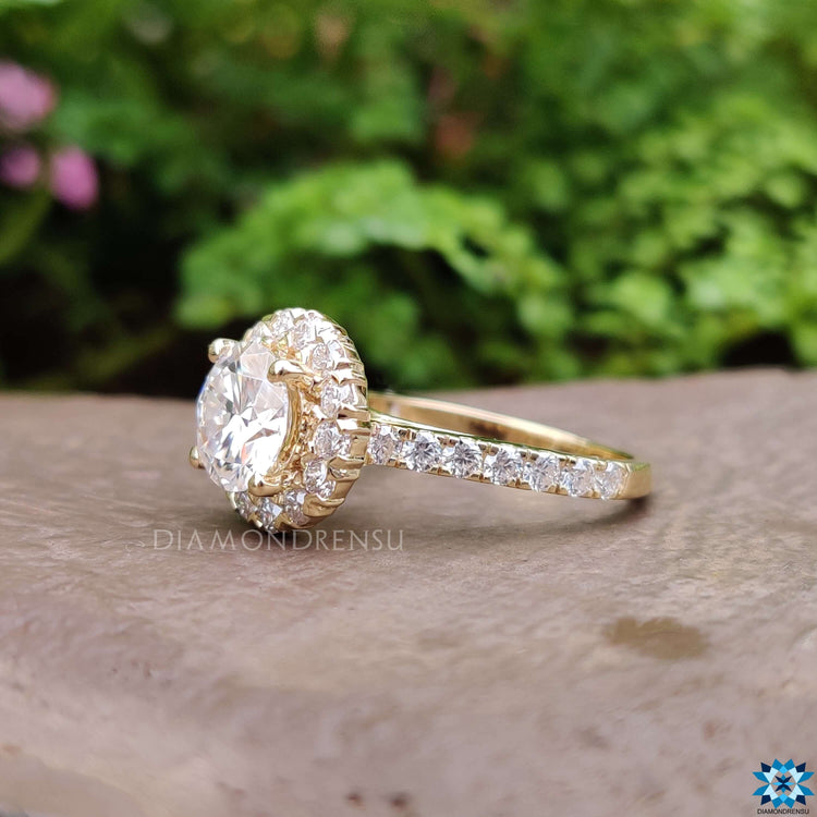 Handmade white gold ring with pave and prong setting.
