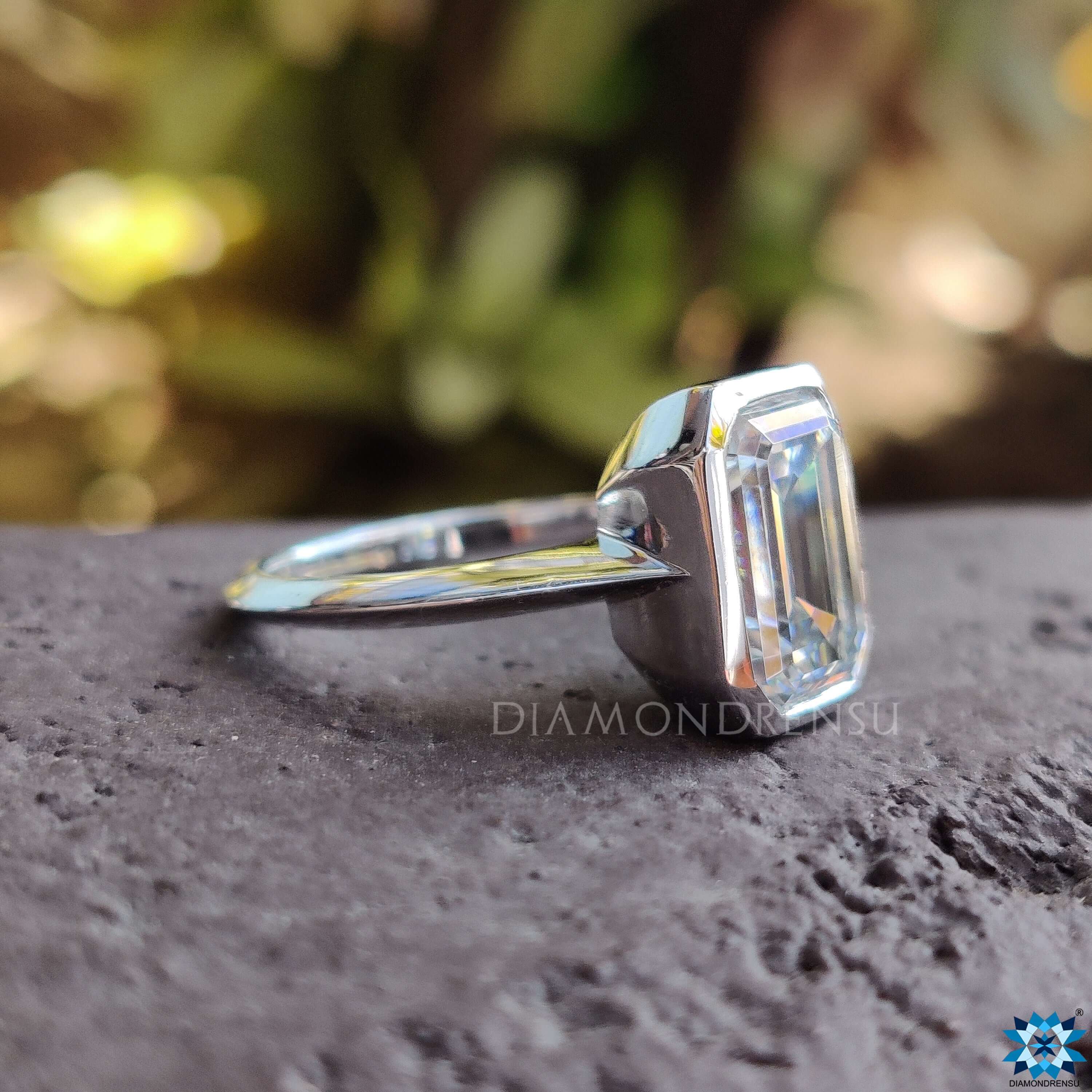 Unique engagement ring emerald cut moissanite ring