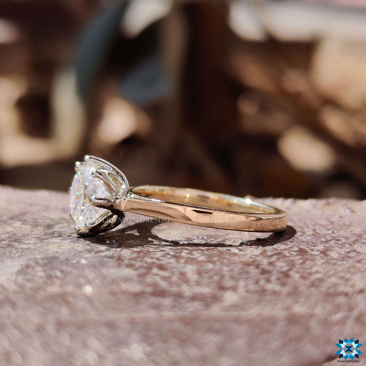 Buy moissanite ring with tapered shank design.
