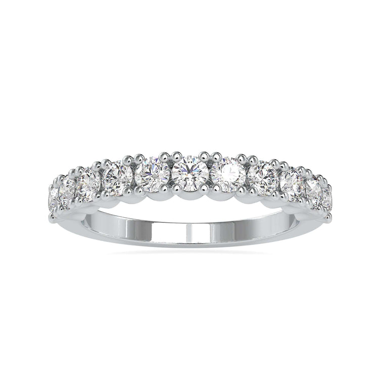 Shared prong diamond band in white gold with simple look.
