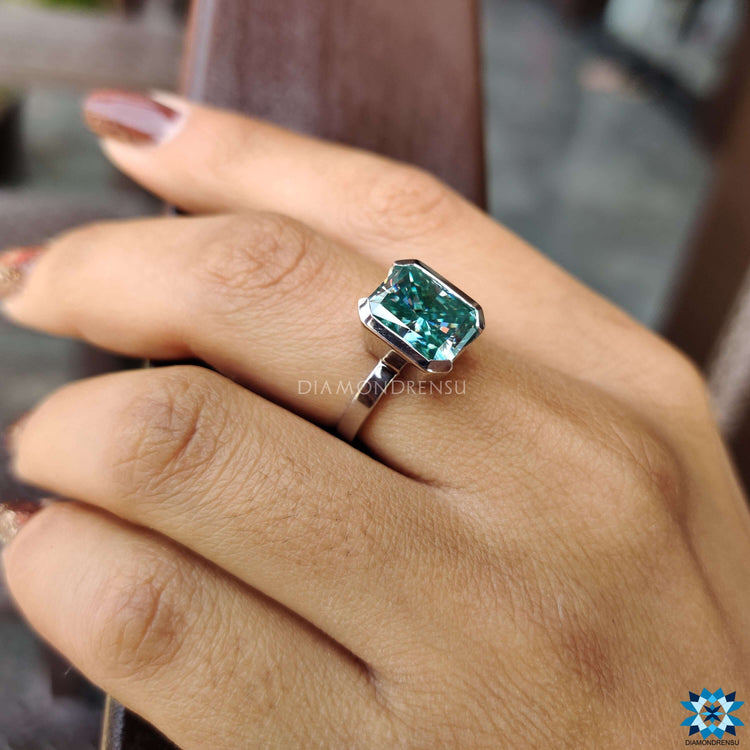 White gold solitaire ring with half bezel setting.
