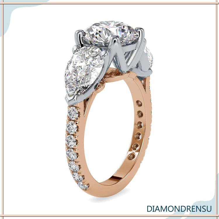 Handmade engagement ring with pave round cut diamond band.

